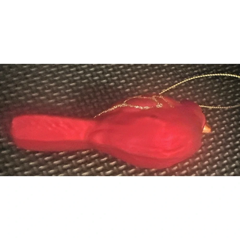 Vintage Beautiful Red Glass W/Gold Glitter Cardinal Bird Christmas Ornament